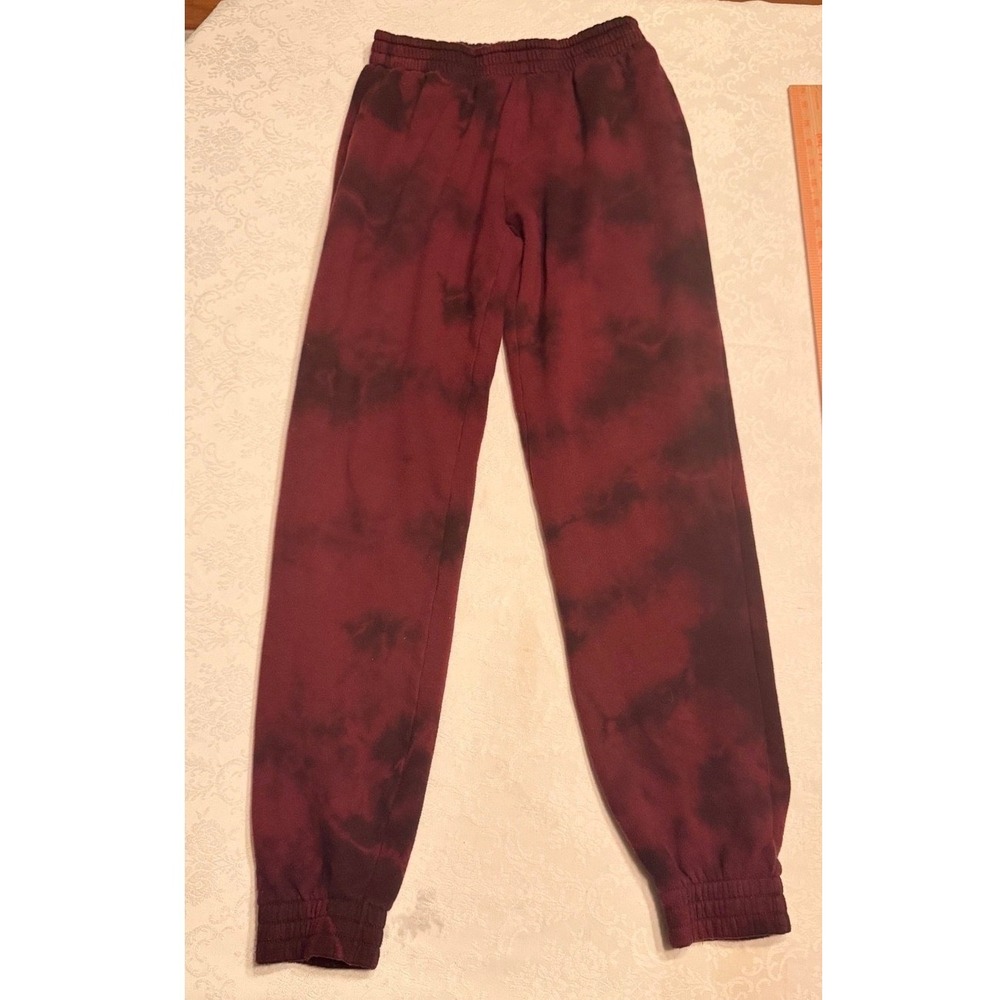 PINK Victoria's Secret XS Burgundy Black Tie Dye Fleece Jogger Sweatpants